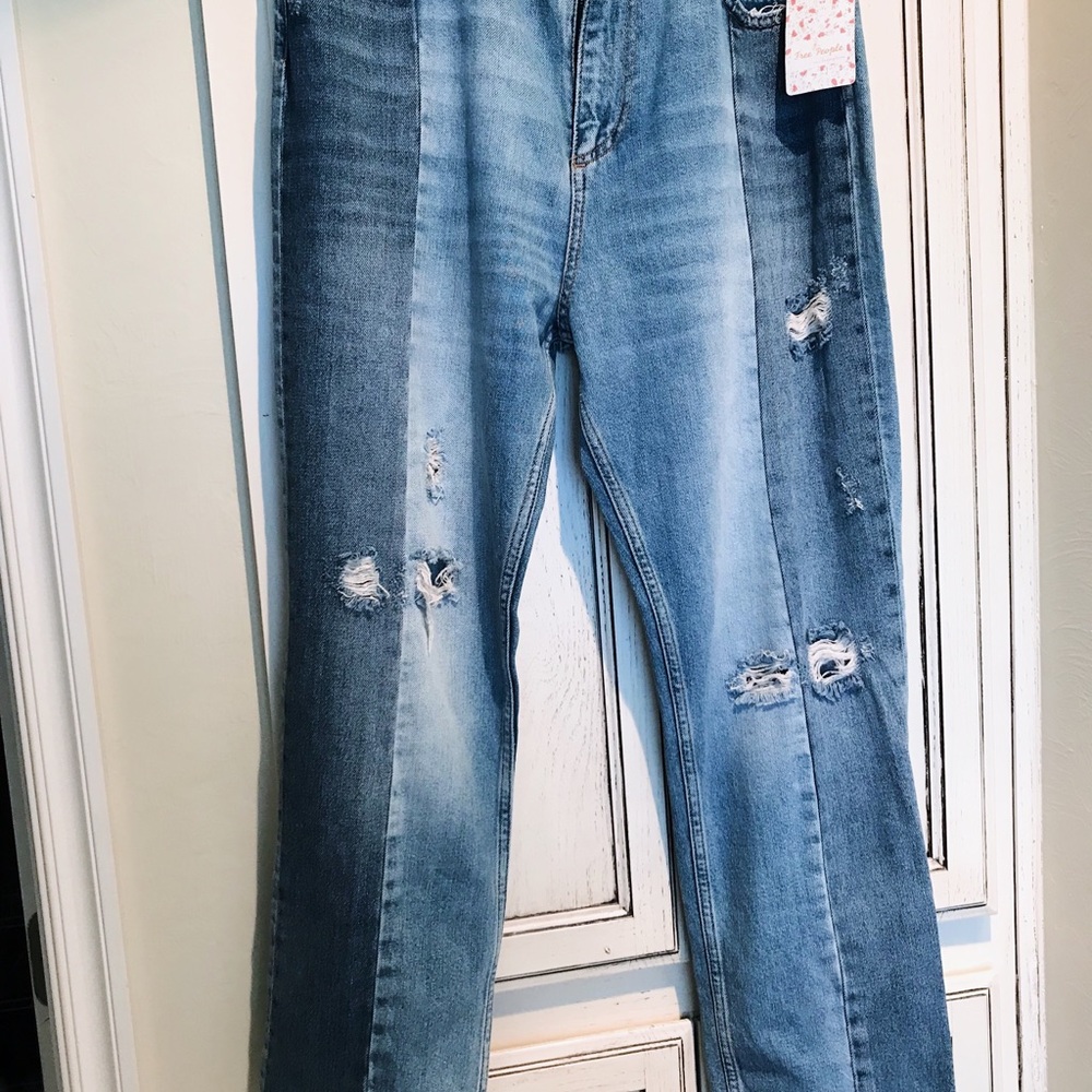 Free People Patchwork High Waisted Crop Jeans